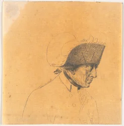 Voorbereiding voor een van de hoofden voor de gravure: Frederik de Grote rijdt naar huis na een revue in Potsdam