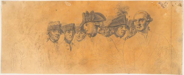 Voorbereiding voor de gravure: Frederik de Grote rijdt naar huis na een revue in Potsdam