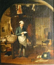 Keukeninterieur met een bediende