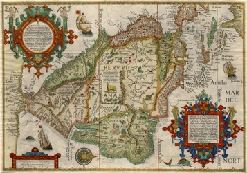 Delineatio omnium orarum totius Australis parties Americae..., ca. 1596 (handgekleurde kopergravure)