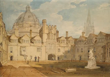 Een uitzicht vanuit de binnenkant van Brazen Nose College Quadrangle, Oxford, 1803-1804