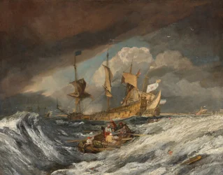 Boten die Ankers Uitbrengen naar de Nederlandse Oorlogsschepen, ca. 1804