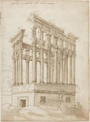 Het "Palais Tutelle" bij Bordeaux (pen en bruine inkt met bruin gewassen papier)