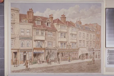 Uitzicht op nr. 140-156 aan de westkant van Borough High Street, 1888