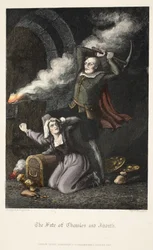 Het Lot van Chowles en Judith, uit Old Saint Pauls, pub. 1847 (handgekleurde gravure)