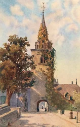De oude kerk van La Tour de Peilz, JHL (kleurenlitho)