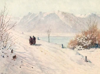 De Savoyse Alpen, winter, van de weg naar Caux, JHL (kleurenlitho)