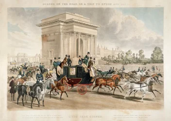 Paard en wagen langs Hyde Park Corner, Londen