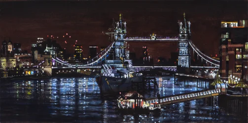 HMS Belfast bij nacht, 2000 (olieverfschilderij)