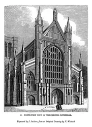 Noordwestelijk uitzicht op de kathedraal van Winchester, 1843