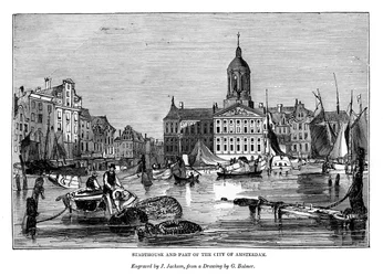 Stadhuis en deel van de stad Amsterdam, 1843