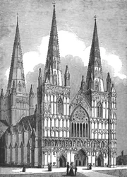 Westelijke voorzijde van de kathedraal van Lichfield, Staffordshire