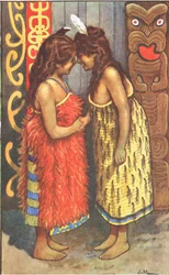 Maori meisjes, van MacMillan schoolposters, ca. 1950-60s