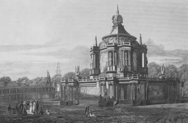 Tempel van Concord, in het Green Park, Middlesex, zoals het verscheen op 1 augustus 1814