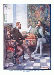 Spenser las het eerste deel van zijn boek The Faery Queen aan Raleigh, uit Engelse Literatuur uitgegeven door T C & EC Jack, ca. 1920