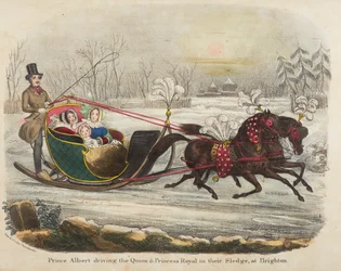 Prins Albert rijdt Koningin Victoria in hun slee