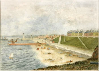 Roker Terrace en haveningang vanaf Holey Rock
