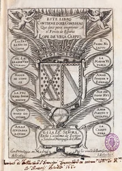 Half-titelpagina van verzameling van twaalf komedies door Felix Lope de Vega Carpio (1562-1635)