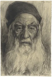 Kop van een oude man met baard, te Tanger