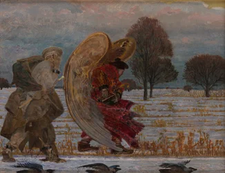 Achter de engel (linkerdeel van het drieluik)
