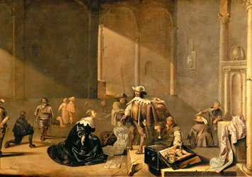 Plundering van een huis door Spaanse troepen (olieverf op hout)