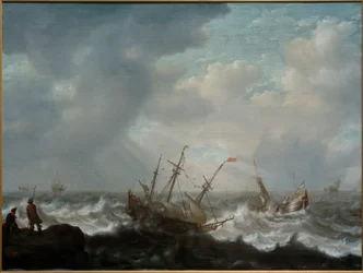Driemaster en Andere Schepen op Stormachtige Zee