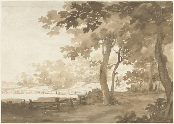 Landschap met een weg onder bomen