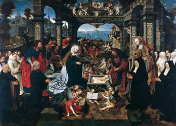 Dutch: De geboorte met Margriet Dirck Boelensdr. en haar familie, de HH. Andreas en Margaretha The Nativity