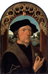 Portret van een man. Portret van een Nederlandse bourgeois, met een zilveren sieraad in de hand
