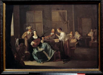 Het concert. Schilderij door Jacob Duck (1600 - 1660) Ec. Flam.