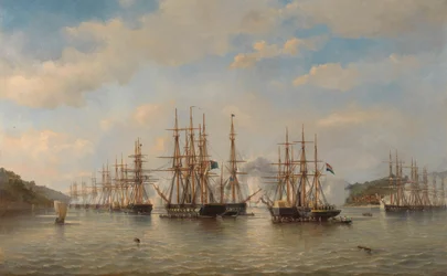 De Nederlandse, Engelse, Franse en Amerikaanse eskaders in Japanse wateren tijdens de expeditie onder leiding van de Franse commandant Constant Jaurès