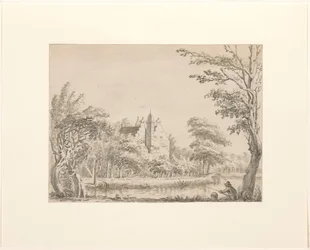 Huis Oudaan met op de voorgrond een hengelaar