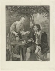 Jonge vrouw biedt een man een glas wijn aan