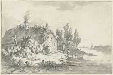 Vervallen boerenhuis aan een rivier