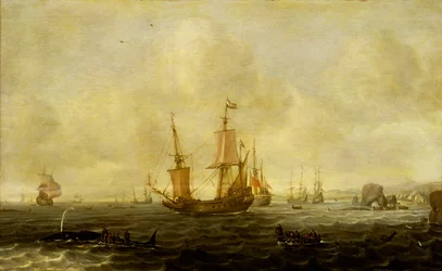 Een Nederlandse walvisvloot, midden 17e eeuw
