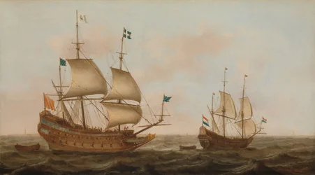 Een oorlogsschip gebouwd voor Frankrijk en een Nederlands jacht onder zeil