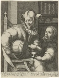 Nar met vat wijn