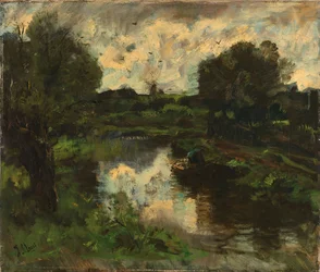 Een polderlandschap na onweer