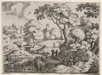 Zes Landschappen: Pad Tussen Moeras en Beboste Oever, ca. 1595
