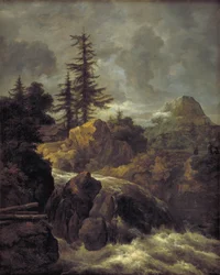 Landschap met een Waterval en een Hut