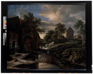 Landschap met vakwerkhuizen