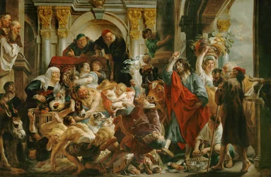 Jezus verdrijft de kooplieden uit de Tempel (olieverf op doek)