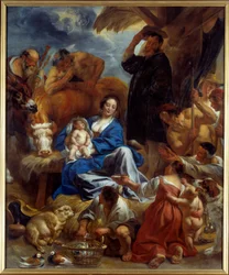 De aanbidding van de herders. Schilderij door Jacob Jordaens (1593-1678) 1616-1620