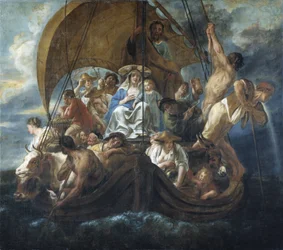 De Heilige Familie op een veerboot