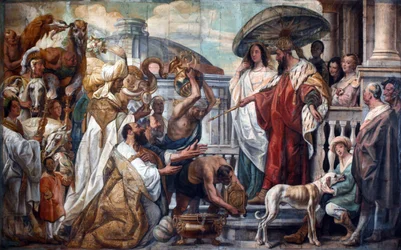 De gezanten van kalief Harun al-Rashid bieden Karel de Grote een klok aan, 1660