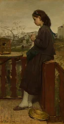Meisje breit op een balkon, Montmartre