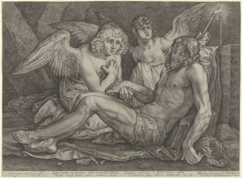 Christus in de graftombe, met twee engelen