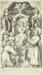 Maria en het kind met beschermheren en heiligen (Sint Lucia, Catharina van Alexandrië, Franciscus van Assisi en leden van de Zuccaro-familie)