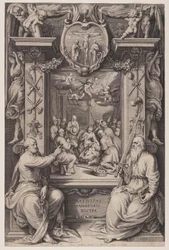 De aanbidding van de herders met Petrus en Paulus