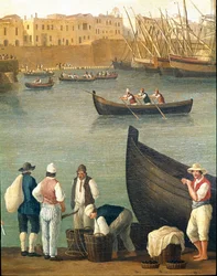 Mosselvissers uit Monopoli, Apulië, Italië (mosselvissers in Monopoli). Jacob Philipp Hackert, genaamd Hackert d